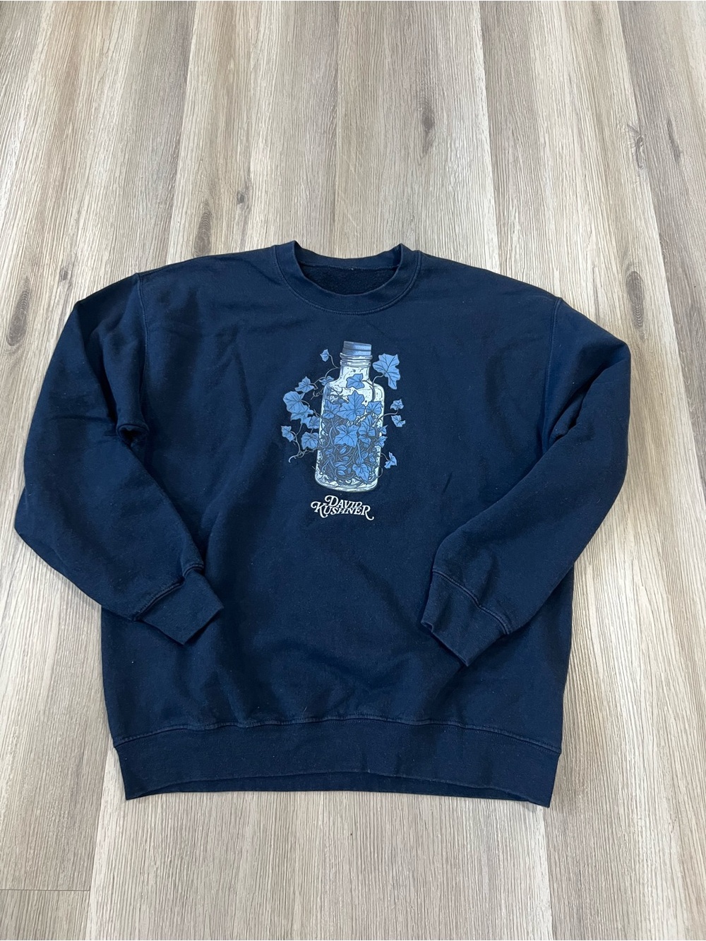 Hanes Black Crewneck Sweater with Blue Bottle Graphic